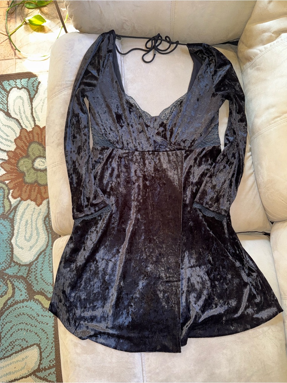 Free People Black Velvet Long Sleeve Mini Dress
